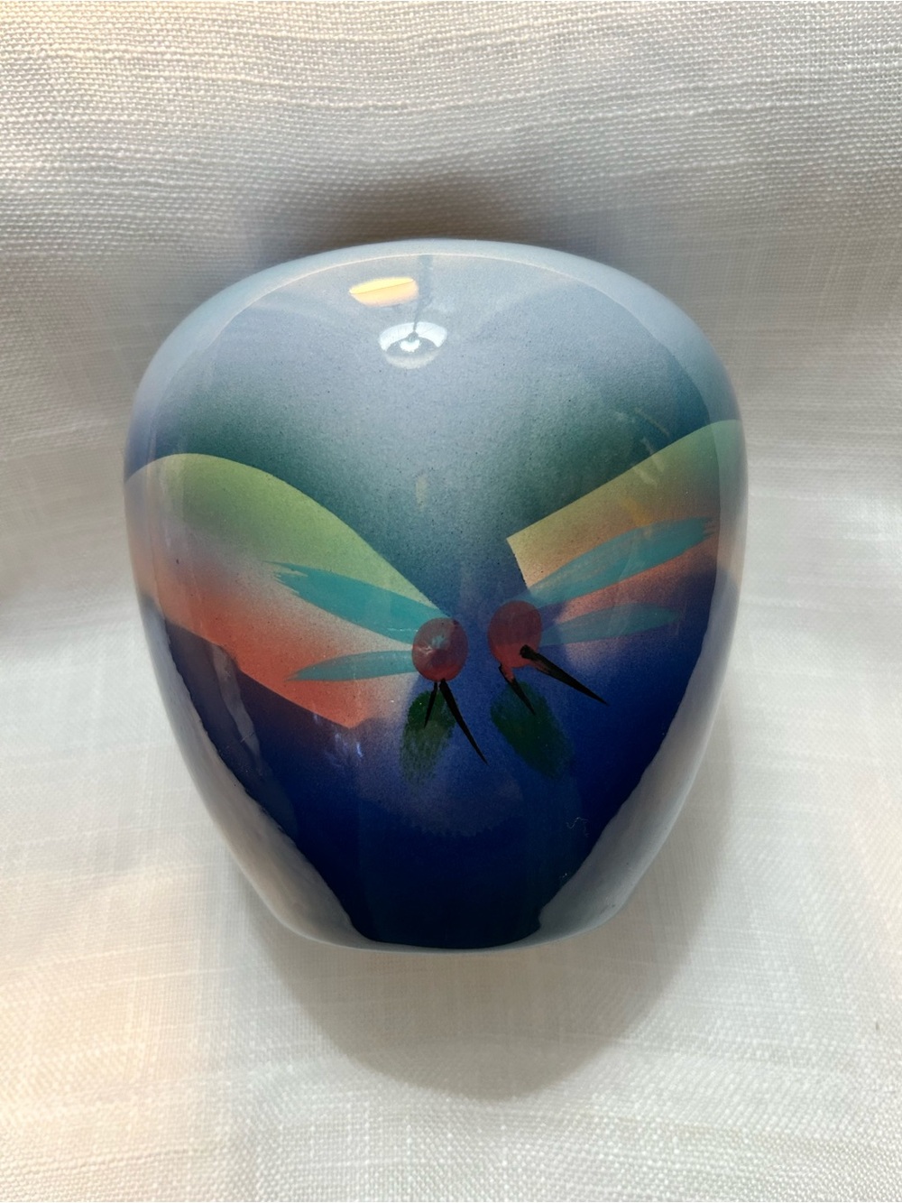 Blue Gradient Ceramic Vase with Abstract Flower Motif